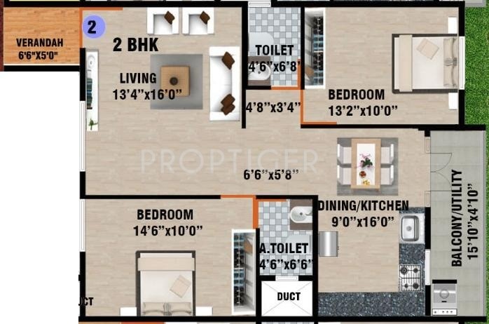 DS Signature (2BHK+2T (1,256 sq ft) 1256 sq ft)