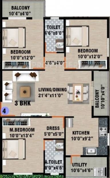 DS Signature (3BHK+2T (1,435 sq ft) 1435 sq ft)