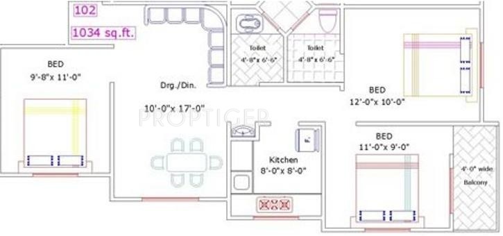 Laxmi Ganga Avenue (3BHK+3T (1,034 sq ft) 1034 sq ft)