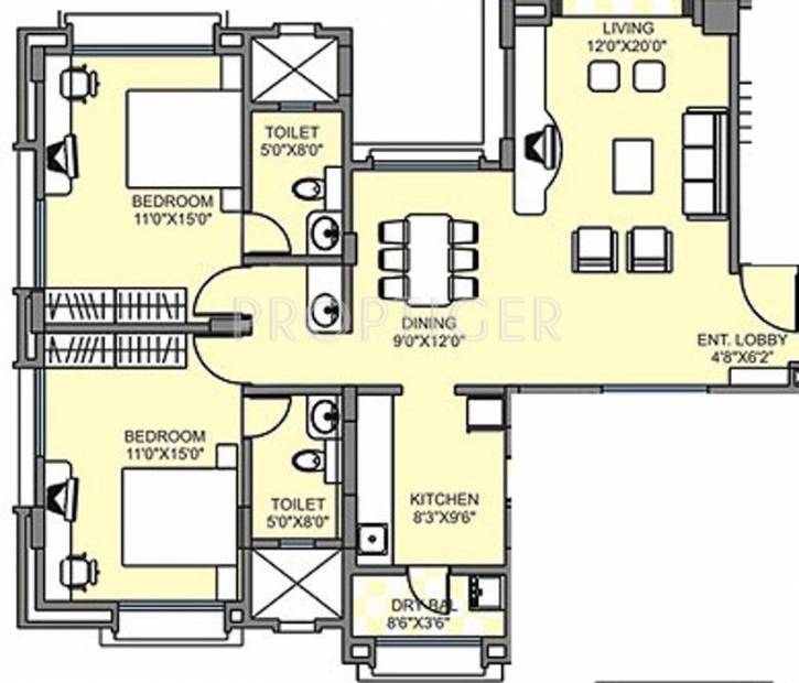 Soham Developers Soham Eternity Floor Plan (2BHK+2T)