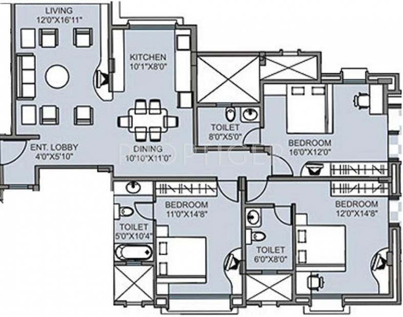 Soham Developers Soham Eternity Floor Plan (3BHK+3T)