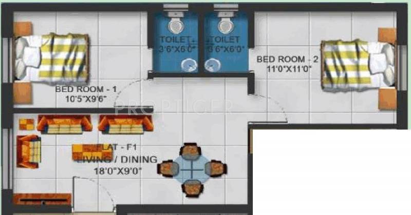 Four Square Developer Finsbury Square Floor Plan (2BHK+2T)