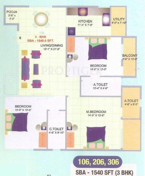 Baldota Spring Woods (3BHK+3T (1,540 sq ft)   Pooja Room 1540 sq ft)