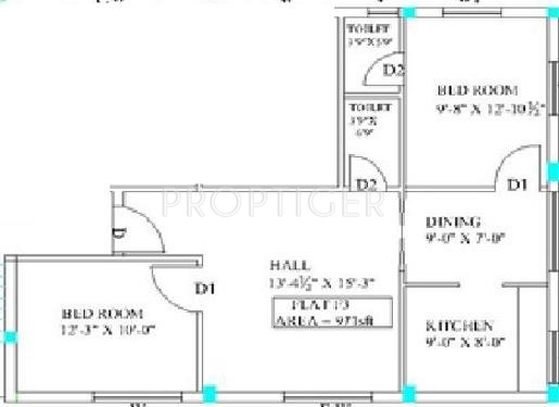 Gee Gee Ge Elite (2BHK+2T (971 sq ft) 971 sq ft)