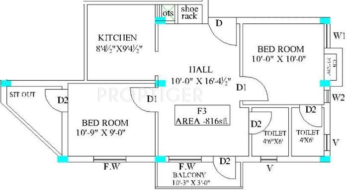 Gee Monarch (2BHK+2T (816 sq ft) 816 sq ft)