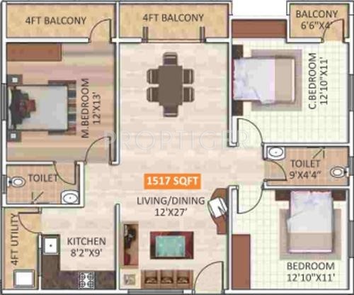 ELV Signature (3BHK+2T (1,517 sq ft) 1517 sq ft)