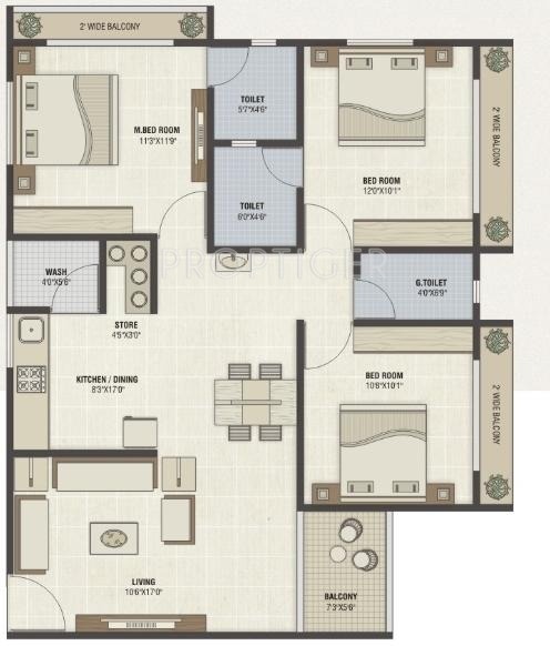 PSY Pramukh Paramount (3BHK+3T (1,647 sq ft) 1647 sq ft)