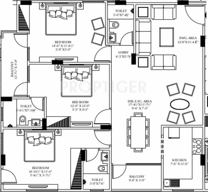 Unique Indus (3BHK+3T (2,120 sq ft) 2120 sq ft)
