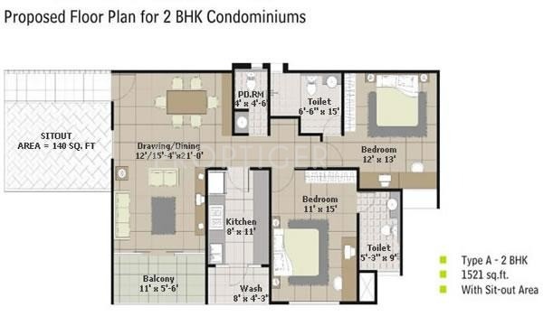 Silver Silver Springs Apartments (2BHK+2T (1,521 sq ft) 1521 sq ft)