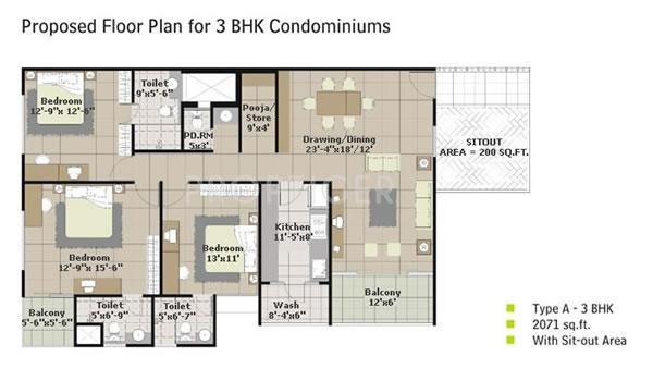 Silver Silver Springs Apartments (3BHK+3T (2,071 sq ft) 2071 sq ft)