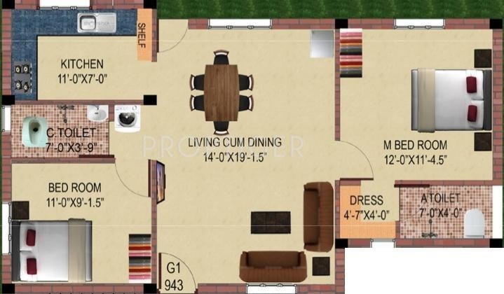 Shree Fa Flats (2BHK+2T (943 sq ft) 943 sq ft)