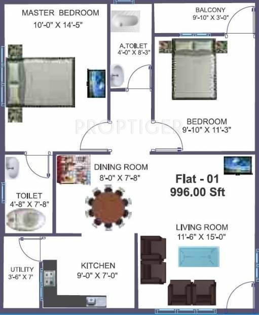 Sai Sicindri Residency (2BHK+2T (996 sq ft) 996 sq ft)