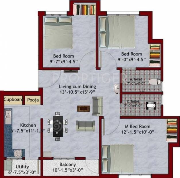 Shree Seema Flats (3BHK+2T (959 sq ft) 959 sq ft)