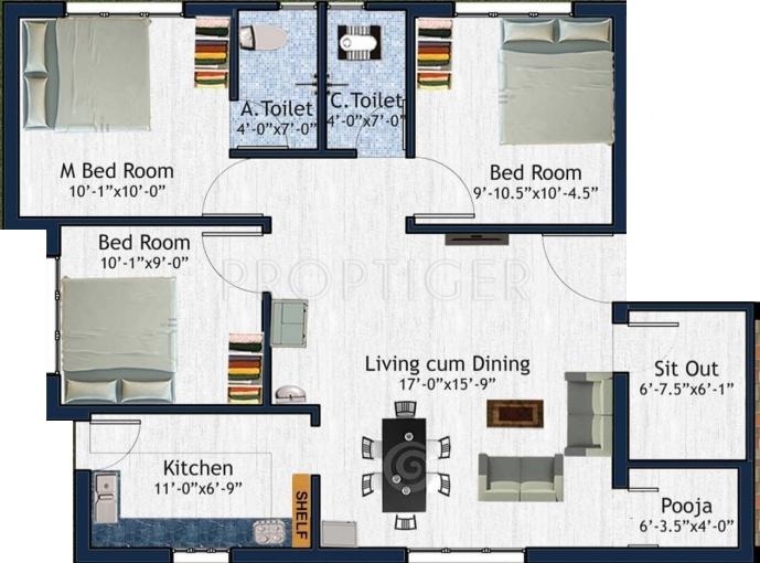 Shree Seema Flats (3BHK+2T (1,081 sq ft)   Pooja Room 1081 sq ft)