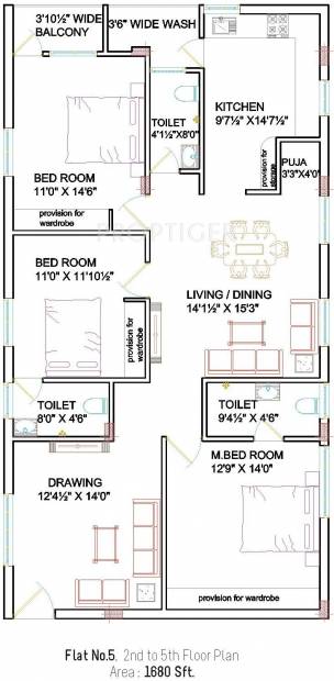 Sree HIMA Sai Hights (3BHK+3T (1,680 sq ft)   Pooja Room 1680 sq ft)