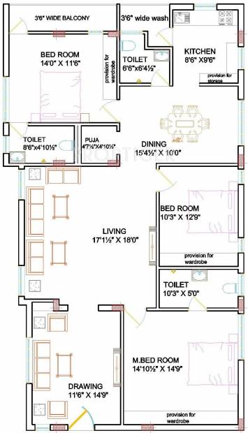 Sree HIMA Sai Hights (3BHK+3T (2,004 sq ft)   Pooja Room 2004 sq ft)