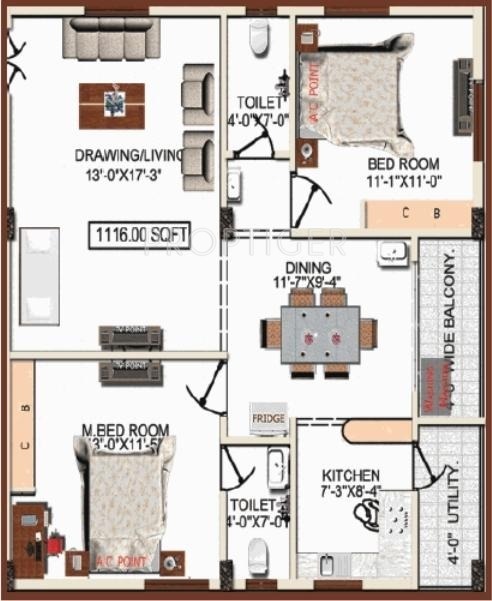 Lotus Parimal (2BHK+2T (1,116 sq ft) 1116 sq ft)