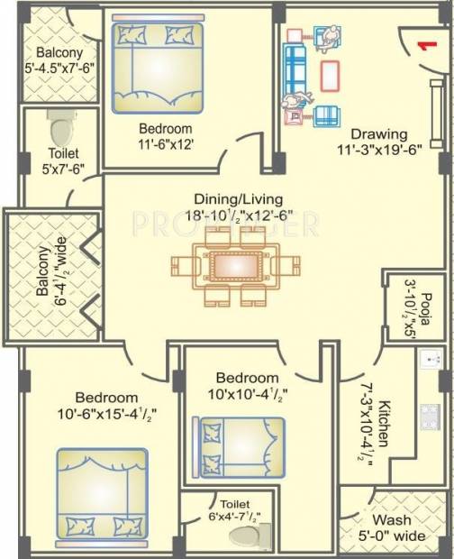 Lakshmi Sapphire (3BHK+2T (1,525 sq ft)   Pooja Room 1525 sq ft)