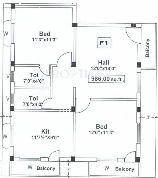 VijaySaras Manthralayam (2BHK+2T (986 sq ft) 986 sq ft)