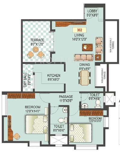 OM Vista Residency (2BHK+2T (1,015 sq ft) 1015 sq ft)