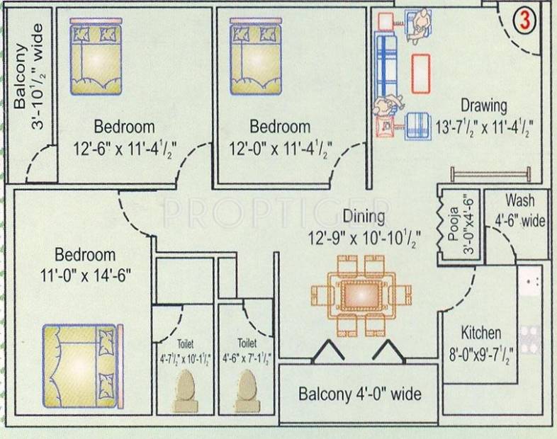 Lakshmi Marvel (3BHK+2T (1,500 sq ft)   Pooja Room 1500 sq ft)