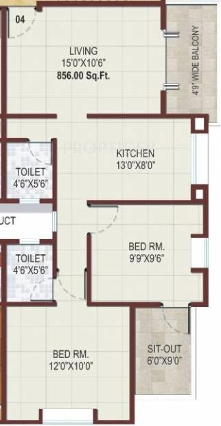 Rajashree Pearl (2BHK+2T (835 sq ft) 835 sq ft)