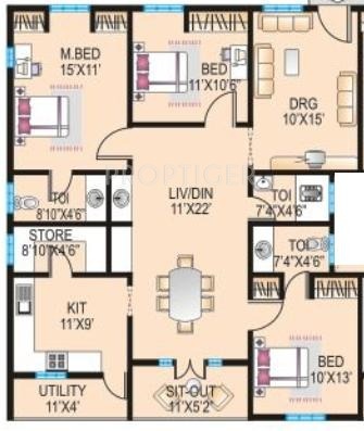 Modi Paramount Residency (3BHK+3T (1,600 sq ft) 1600 sq ft)