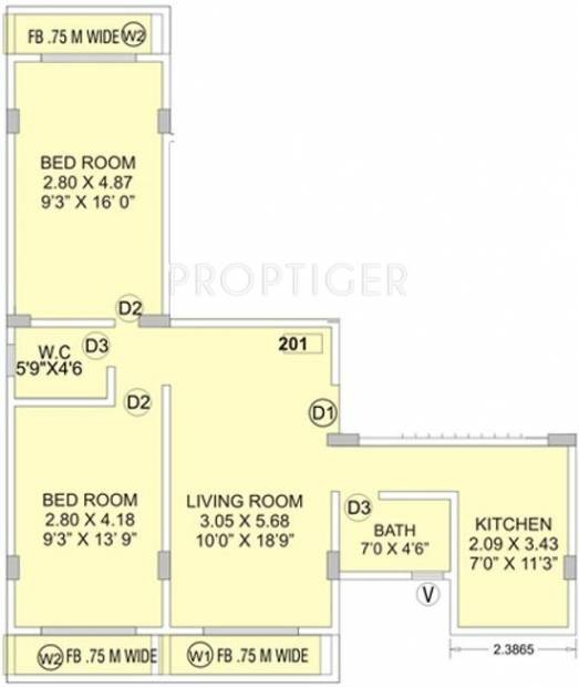 Karnik Aarohee (2BHK+1T (954 sq ft) 954 sq ft)