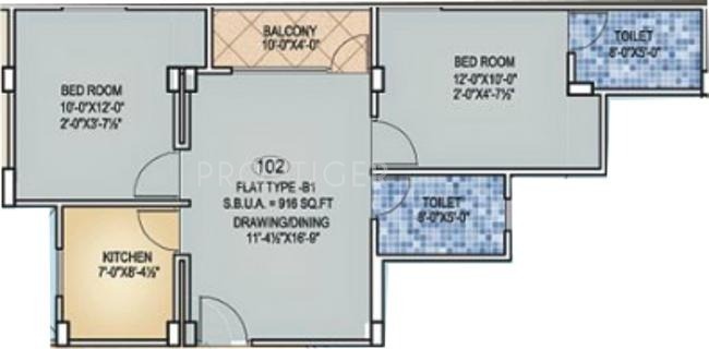 Unique Aura (2BHK+2T (916 sq ft) 916 sq ft)