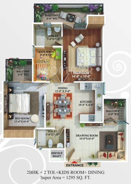 Omkar Royal Nest (2BHK+2T (1,295 sq ft)   Study Room 1295 sq ft)
