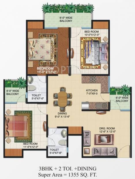 Omkar Royal Nest (3BHK+2T (1,355 sq ft) 1355 sq ft)