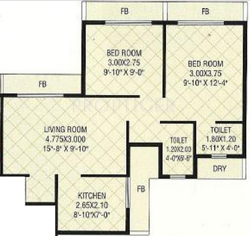 Raj Heights (2BHK+2T (1,036 sq ft) 1036 sq ft)