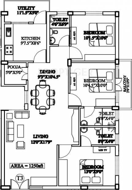 Build Malars Daffodil (3BHK+3T (1,250 sq ft) 1250 sq ft)
