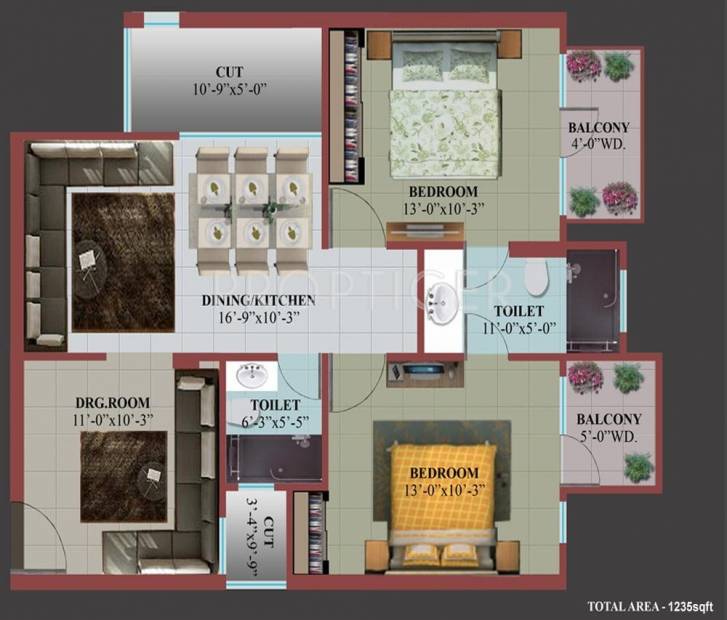SKC Builder And Developers Amanda Heights (2BHK+2T (1,235 sq ft) 1235 sq ft)
