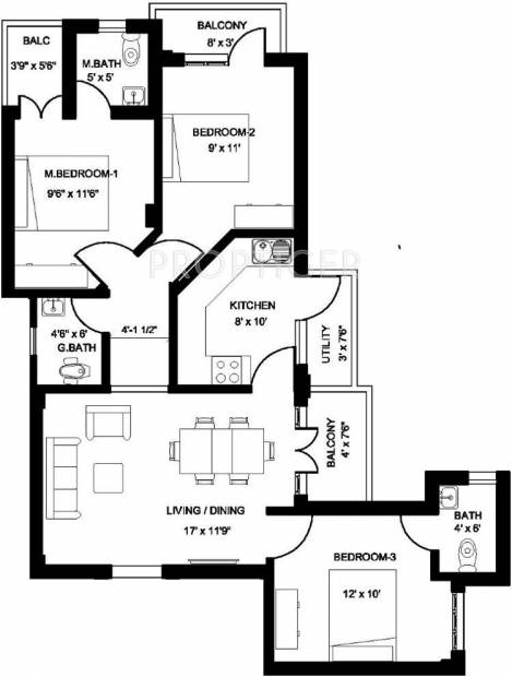 Build Malars Lavender (3BHK+3T (1,350 sq ft) 1350 sq ft)