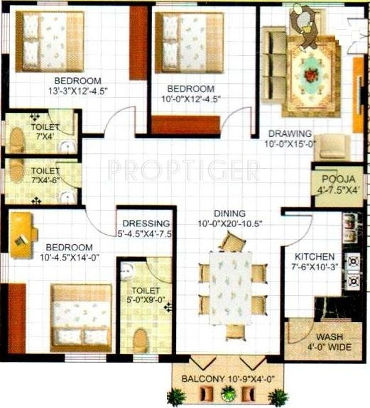 Sruthi Sri Harsha Pride (3BHK+3T (1,580 sq ft)   Pooja Room 1580 sq ft)