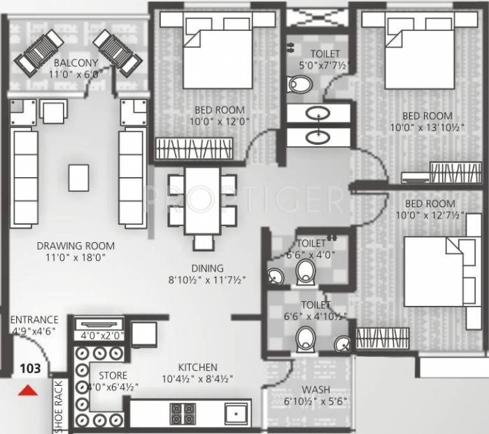 Avalon Courtyard 2 (3BHK+3T (1,926 sq ft) 1926 sq ft)