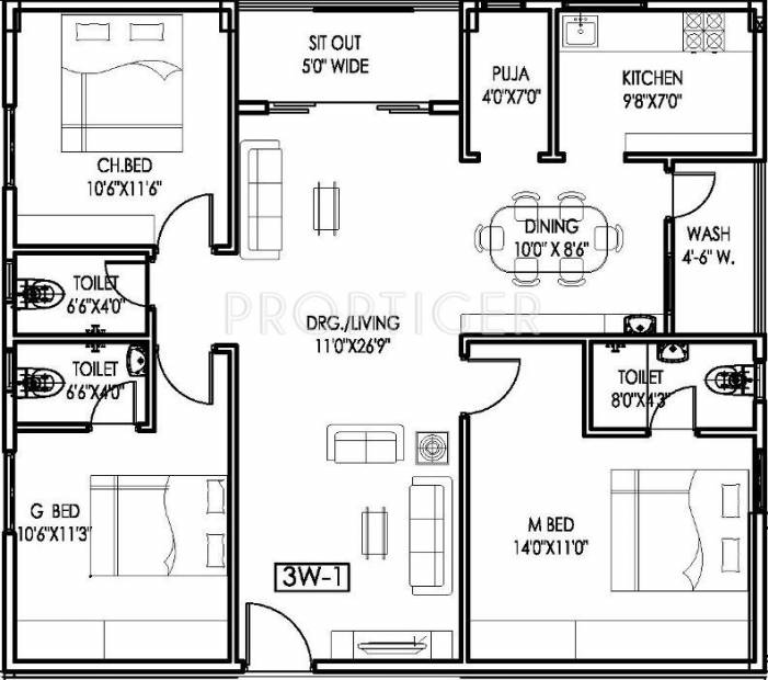Empire Meadows (3BHK+3T (1,460 sq ft)   Pooja Room 1460 sq ft)