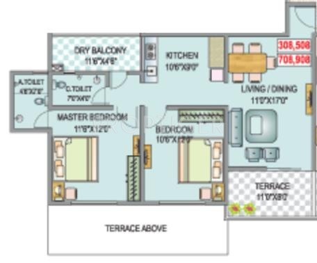 SSK Ambrosia (2BHK+2T (955 sq ft) 955 sq ft)