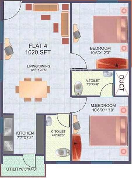 Kumari Residency (2BHK+2T (1,020 sq ft) 1020 sq ft)