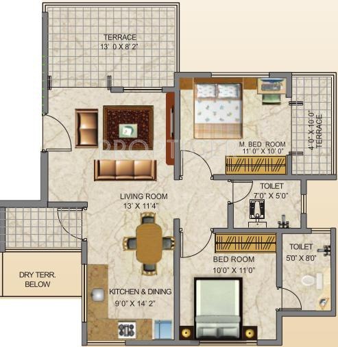 Austin Belvedere (2BHK+2T (1,030 sq ft) 1030 sq ft)