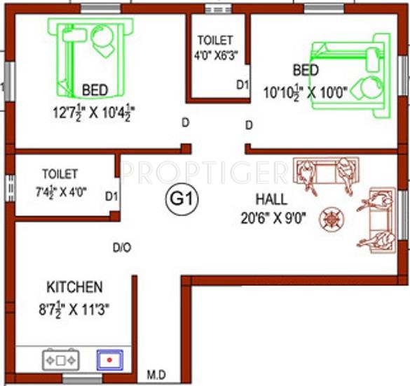 Popular Omkar and Amara (2BHK+2T (905 sq ft) 905 sq ft)