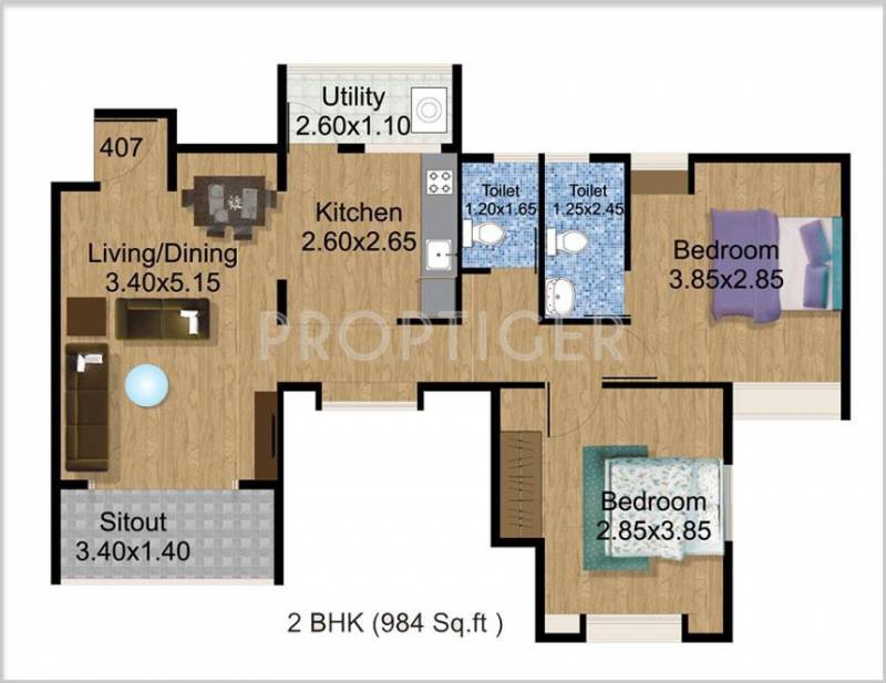 SM Yogiraj (2BHK+2T (984 sq ft) 984 sq ft)