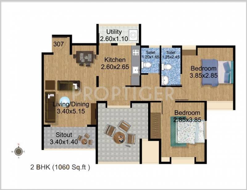 SM Yogiraj (2BHK+2T (1,060 sq ft) 1060 sq ft)
