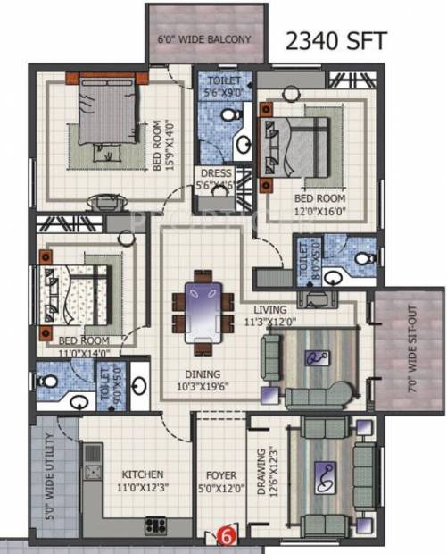Vishnu Vishnu Splendor (3BHK+3T (2,340 sq ft) 2340 sq ft)