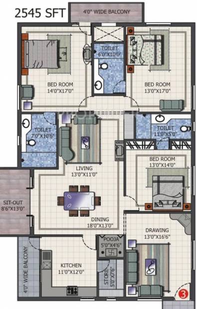 Vishnu Vishnu Splendor (3BHK+3T (2,545 sq ft) 2545 sq ft)