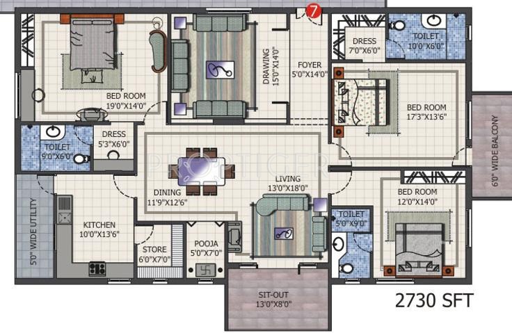 Vishnu Vishnu Splendor (3BHK+3T (2,730 sq ft) 2730 sq ft)