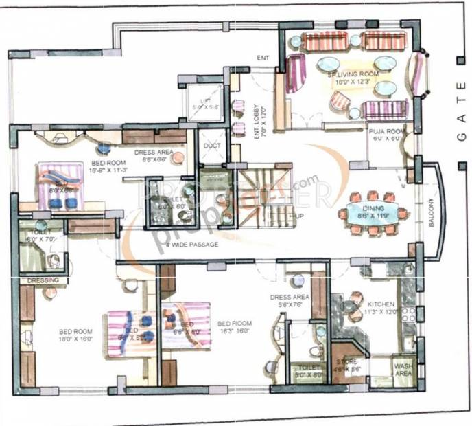 Devansh Constructions Dev Ashray Floor Plan (4BHK+4T + Servant Room)