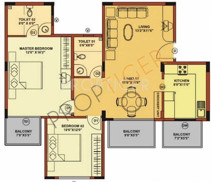 SRK Silicana (2BHK+2T (1,280 sq ft) 1280 sq ft)