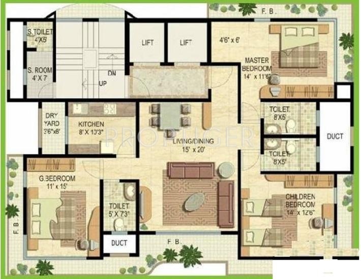 Ekta World Ekta Eminente I Floor Plan (3BHK+3T)